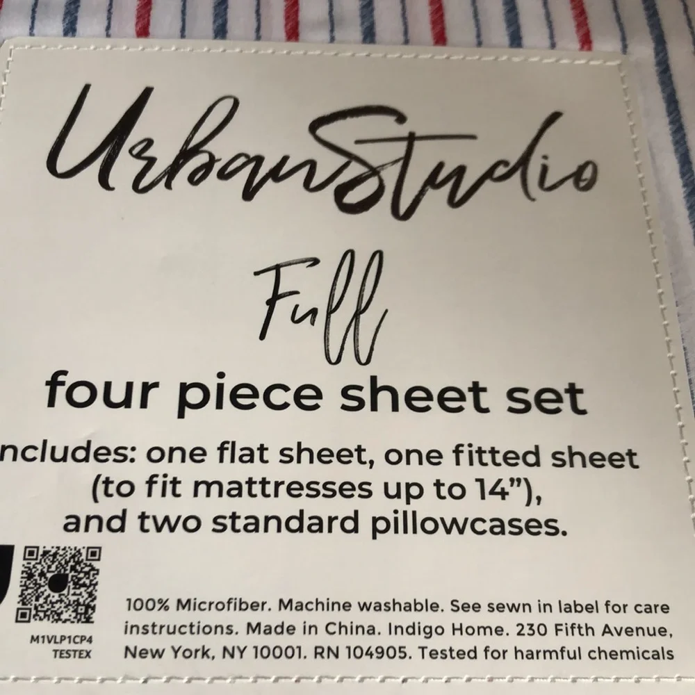 Urban STUDIO Red & Blue Striped FULL Sheet Set